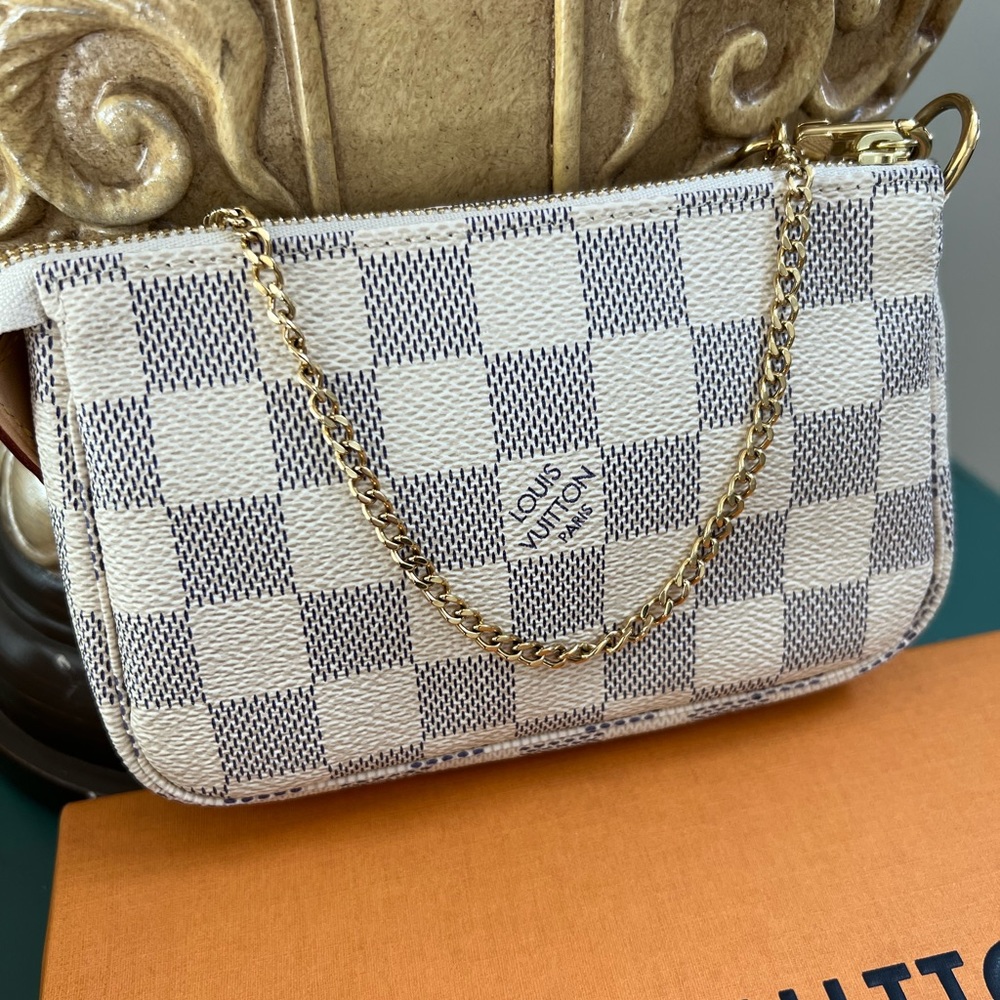 Authentic Louis Vuitton Azur Vanilla Mini Pochette Receipt Dustbag & Box. Exc’t